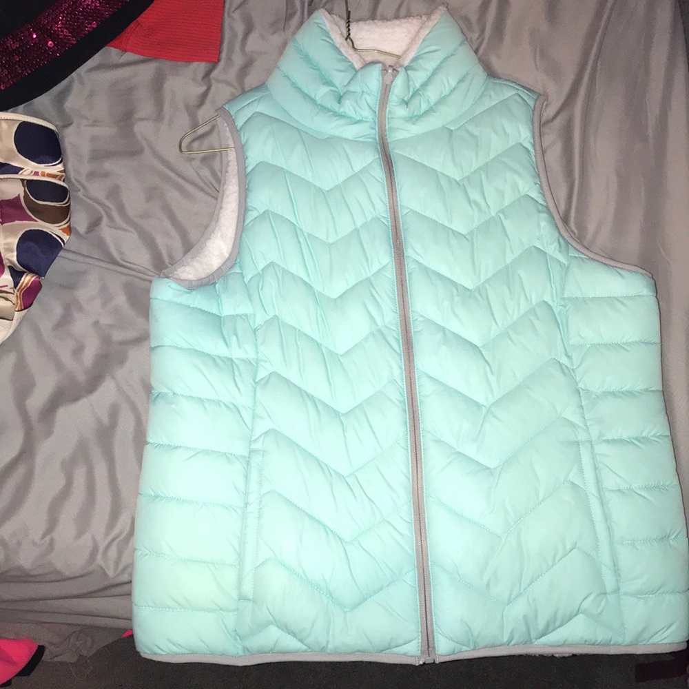 Baby Blue “SO” wool lined puffer vest